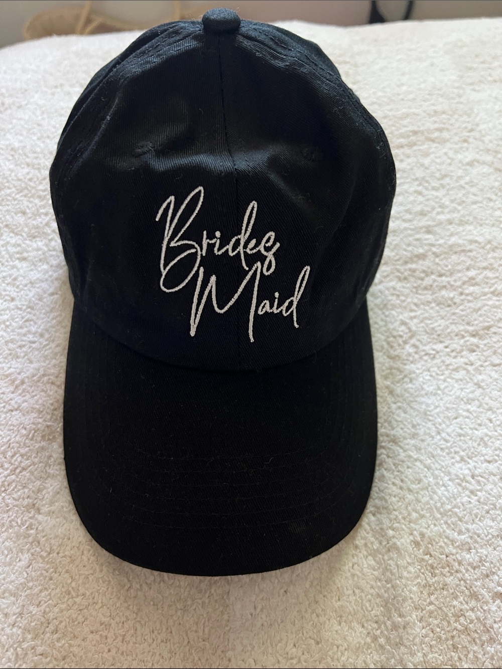 Bridesmaid Black Baseball Cap with White Script